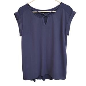 Fortune + Ivy Blue Textured Short Sleeve Blouse Size Medium Work Office Top